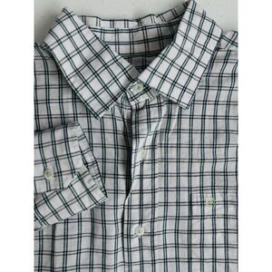 Southern Tide Men's Large Green‎ White Check Linen Blend Long Sleeve Button Up
